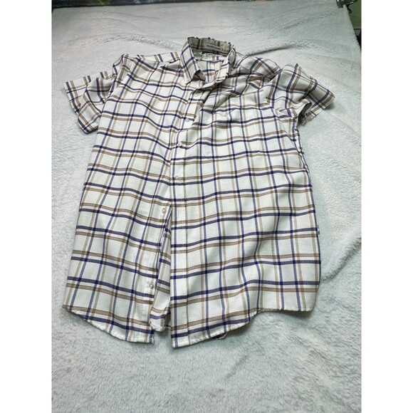 Sears Other - Vintage Sears Sport Shirt Blue Brown Check SS Button Down M Poly Cotton Exc Cond
